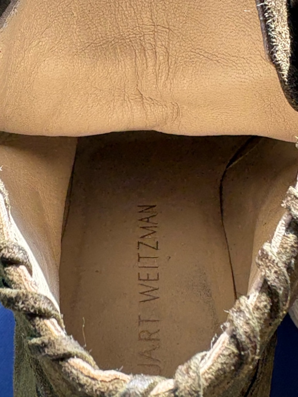 Stuart Weitzman Olive Suede Tassel Lace-Up Block Heel Ankle Boots, size 8M - Picture 10 of 15